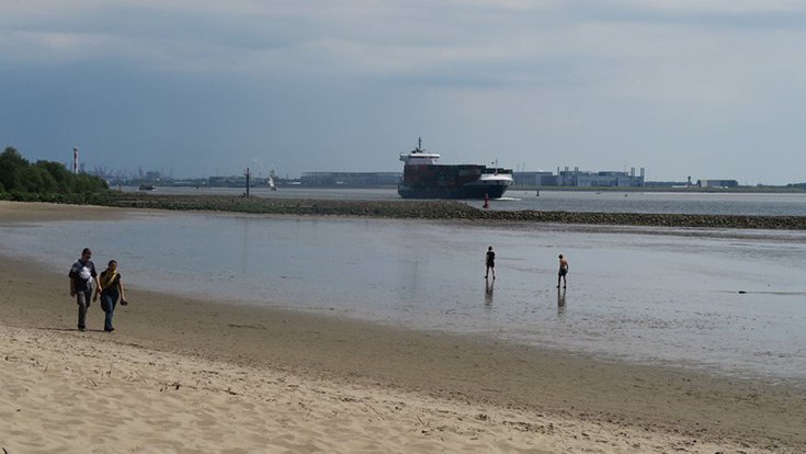 Elbe Strand Containerschiff